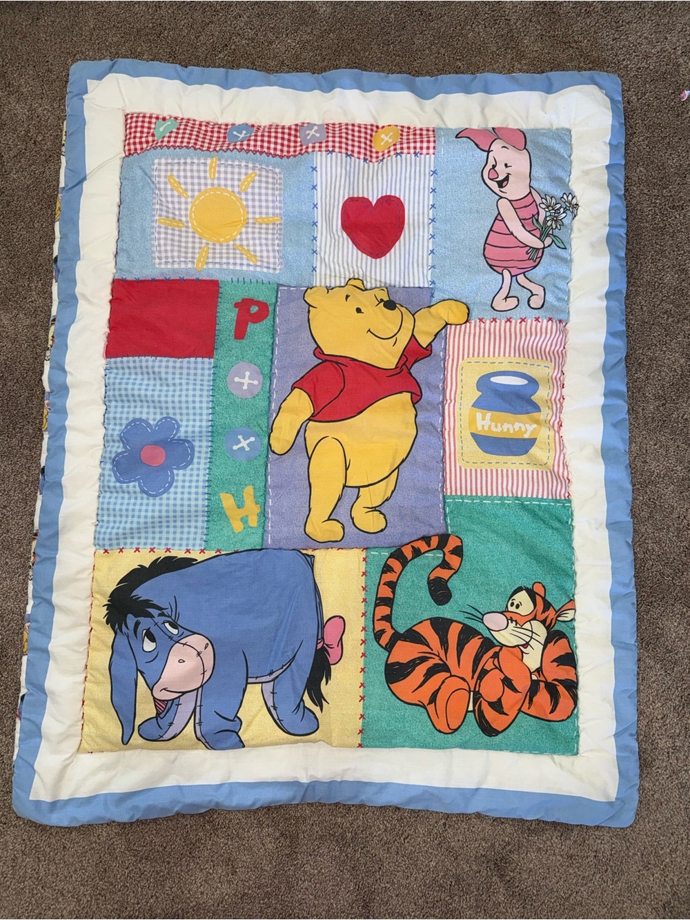 Vintage Disney Winnie the Pooh Baby Blanket Piglet Tigger Eeyore Quilt